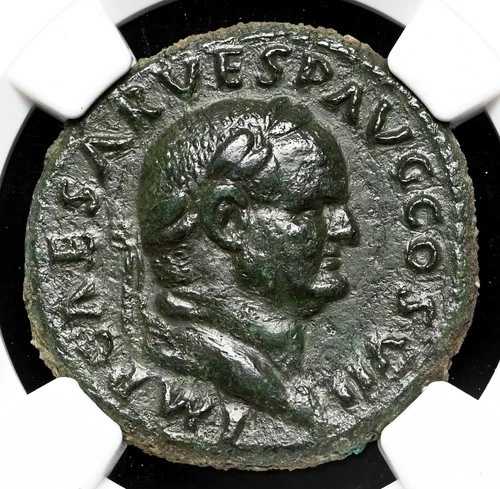 ローマ帝国。ウェスパシアヌス帝。西暦69-79年。? As、優れた肖像画、NGC XF