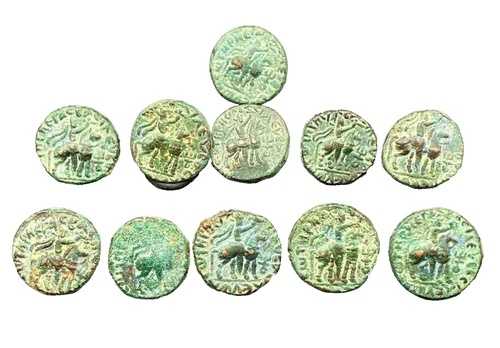 クシャーナ インド ギリシャ ブロンズ メダル 通貨 古い古代コイン ソテル メガ