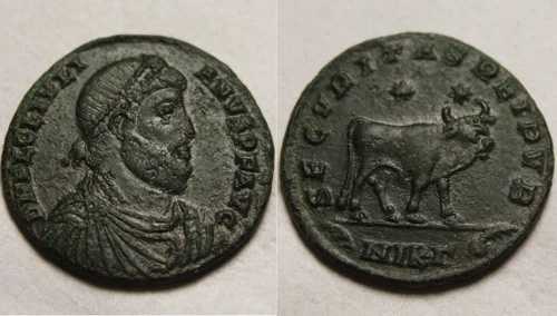 希少な古代ローマコイン、ユリウス2世背教者 AE 1 361 Bull Stars Nicomedia