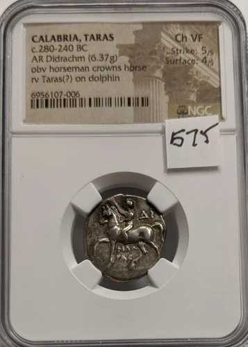 カラブリア、タラ AR チクラクム 紀元前280年 - 240年頃 | NGC Ch VF 5 / 4
