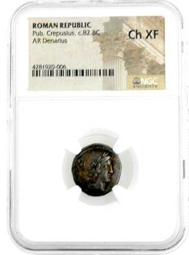クレスプシウス出版 紀元前82年 ローマ共和国 AR デナリウス NGC グレード Ch XF