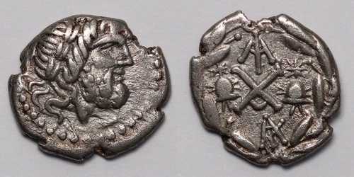 古代ギリシャ銀貨 アカイア同盟 ラケダイモン/スパルタ ヘミドラクマ 紀元前85年 希少