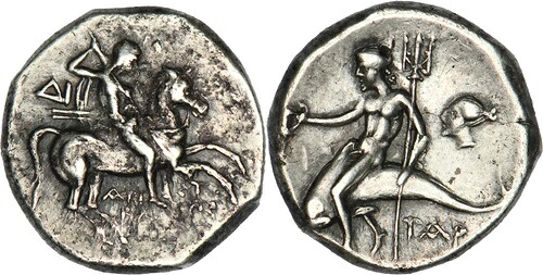 古代ギリシャ - カラブリア・タラント - ディドラクマ - イルカに乗るタラス