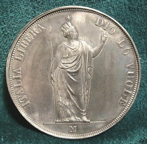 ミラノ臨時政府 ロンバルディア 5リラ 1848年 巨大銀貨 3セント 非常に良い希少品