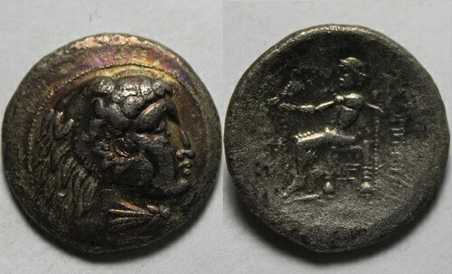 希少な古代ギリシャの銀貨、アレクサンダー・マケドニア 323 ヘラクレス/ゼウス アビドス造幣局