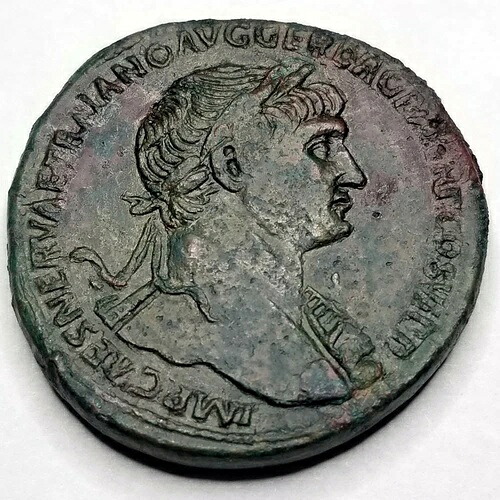 98-117AD 古代ローマ帝国 トラヤヌス AE セステルティウス コイン - RIC-624 - 34mm