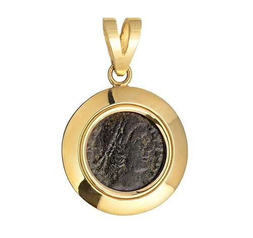 古代ローマの青銅貨 コンスタンティウス2世（紀元336-361年）14金ペンダント