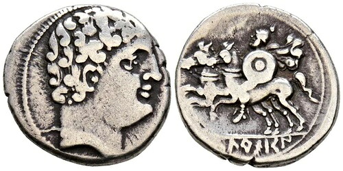 イカルクッセン（イニエスタ、クエンカ）。デナリウス。 (Ar.3.88g/19mm)。紀元前 120 ～ 20 年 (FAB-1396)。
