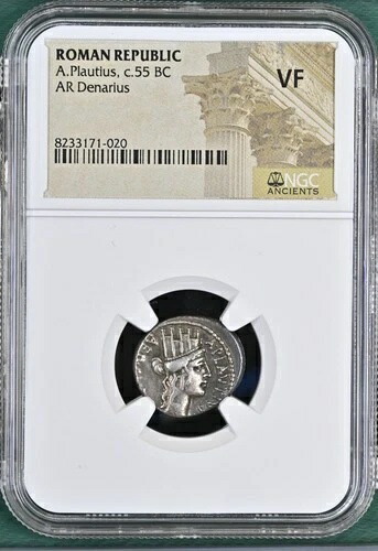 ローマ共和国 A. プラウティウス c.紀元前 55 年 AR デナリウス NGC VF