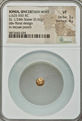 イオニア 1/24 ゴールド スタテル フローラルデザイン NGC VF 古代コイン