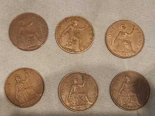 1914 1918 1936 1938 1939 1949 英国 1セントペニー キングジョージ5世コインセット6