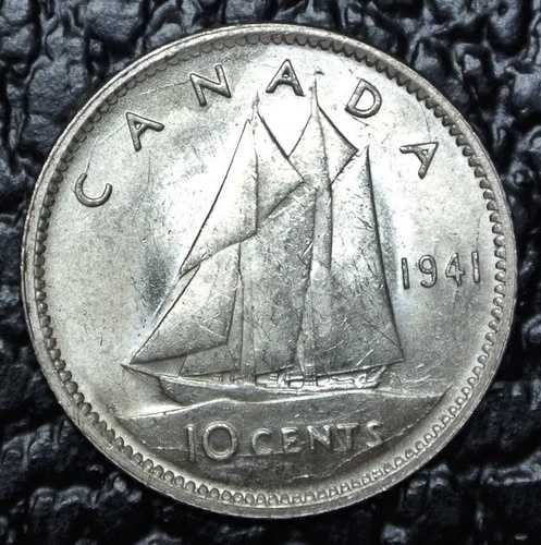1941年製カナダ製オールドコイン 10セント 0.800 シルバー ジョージ6世 第二次世界大戦時代 ダイクラック