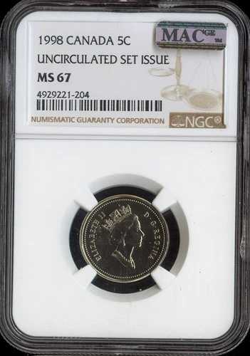 1998 カナダ 5 セント 5C NGC MS67 MAC-品質-