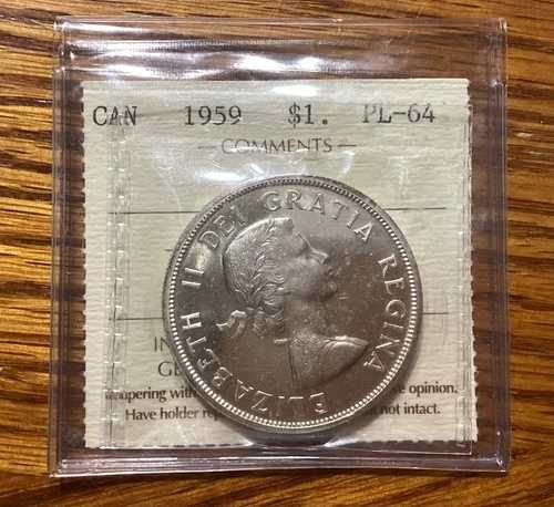 ICCS PL64 カナダ 1959年 エリザベス2世 カメオ シルバー ラージ ドル コイン (UNC)