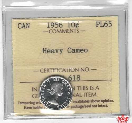 1956年カナダ10セント - ICCS PL65 ヘビーカメオ - XRW 618