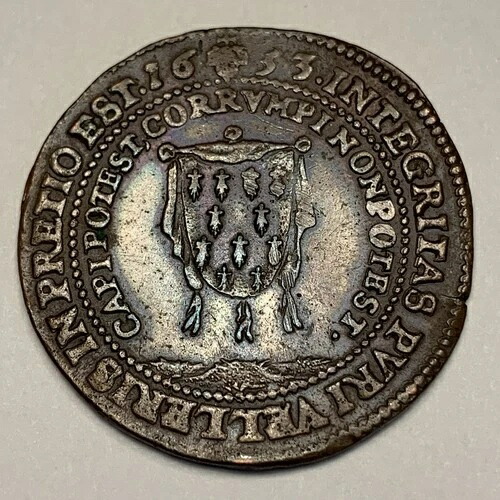 1653年 オランダ ジェトンコイン ? 銅 30mm ? 1600年代 オランダ歴史探検-