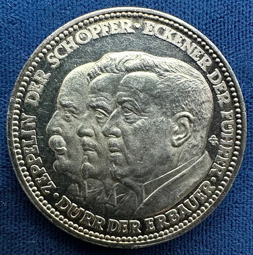 ドイツ 1929-A 銀製 36 mm PL BU グラーフ・ツェッペレン 世界飛行勲章