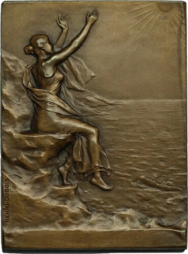 フランス c. 1910 年のメダル楯 - アンリ・デュボワ作「Inondations」 - 座る女性｜WORLD RESOURCE【QUEEN店】