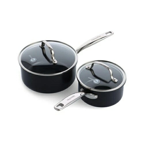 GreenPan Prime Chatham 1qt & 2qt ソースパンポットセットガラス蓋付き...迅速発送-