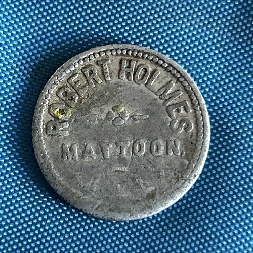 イリノイ州マトゥーン、ロバート・ホームズ貿易トークン、2 1/2セント、希少なサルーントークン、1891年頃