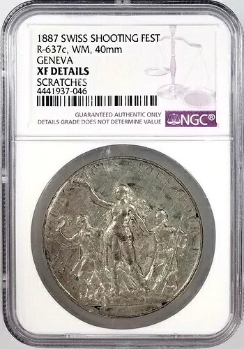 1887年スイス射撃祭メダル、R-637c、WM、40mm、ジュネーブ！NGC XF詳細！