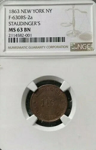 1861-65 ニューヨーク F-630BS-2A スタウディンガー NGC MS63 BN