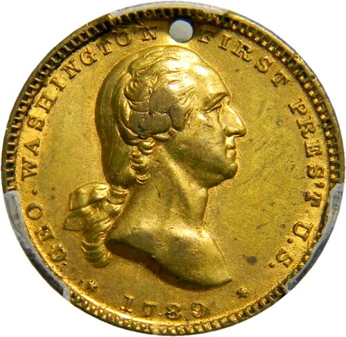 1889年ワシントン就任100周年記念メダル、金鍍金銅 PCGS MS62 (03-4)