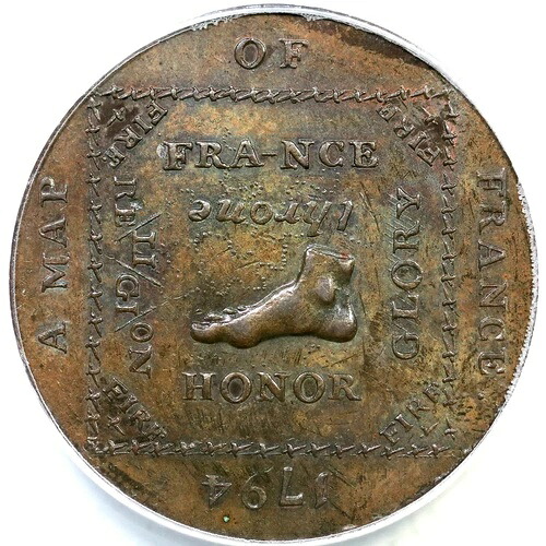 1794 D&H-1016 ANACS AU 58 Gr イギリス ミドルセックス フランス地図 コンドルトークン