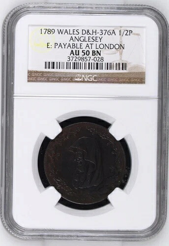 イギリス ウェールズ アングルシー 1789年 ハーフペニー コンドル トークン D&H-376A NGC AU50
