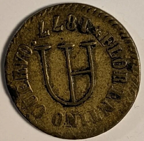 メキシコ、ハシエンダトークン?サカテカス(?)、アワルルコ。フロレンティーノ・クエルボ。 1877 ? VF