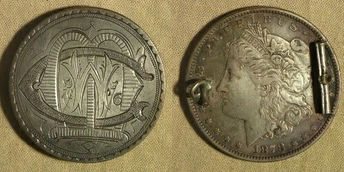 愛の証：1878年銀貨の「C.M.W.」は希少、ピンの残骸はRev. IRTM39に
