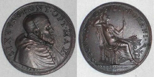 1585-90年 シクストゥス5世 バチカン銅メダル 裸の警備員が矢を見つめる AU+