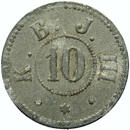 1914-18年 ドイツ 第一次世界大戦捕虜 BUERトークン 10 Pfennig i100773