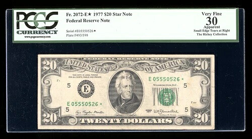 DBR 1977 $20 FRN STAR リッチモンド Fr. 2072-E* PCGS App 30 シリアル E05550526*