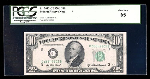 DBR 1950-B $10 フィラデルフィア ジェム Fr. 2012-C PCGS 65 シリアル C68542305B