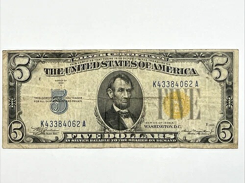 1934年 北アフリカ 5ドル紙幣 米国銀券 イエローシール
