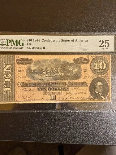 10ドル 1864年 アメリカ連合国 T-68 PMG 非常に良好な状態 25