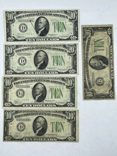 （5）1934年A 10ドル連邦準備銀行券、シカゴ・クリーブランド *流通 F5.22