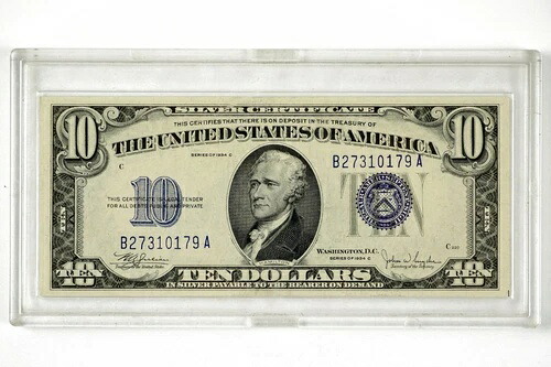 1934 C $10 10ドル銀券ブルーシール紙幣 (...79A) -N