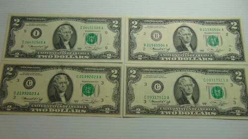 1976年2ドル紙幣（未流通）4枚