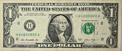 2013年 ファンシーシリアル ローシリアル 1ドル紙幣 H64000000A 流通品 インク転写