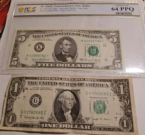 1969年連邦準備銀行券ダラス - Fr# 1972-K* - PCGS 64 Choice UNC PPQおよび$1