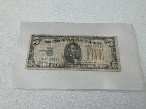 1934年-A 5ドル銀券イエローシール「北アフリカ」、送料無料