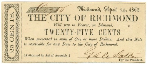 1862年 バージニア州リッチモンド市 25セント (L4219)