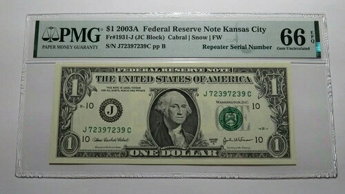 1ドル 2003A リピーター シリアル番号 連邦準備銀行紙幣 UNC66EPQ
