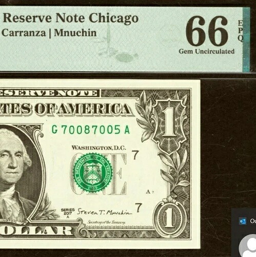 2017A $1 連邦準備銀行券 PMG 66EPQ 募集中 シリアル番号 70087005