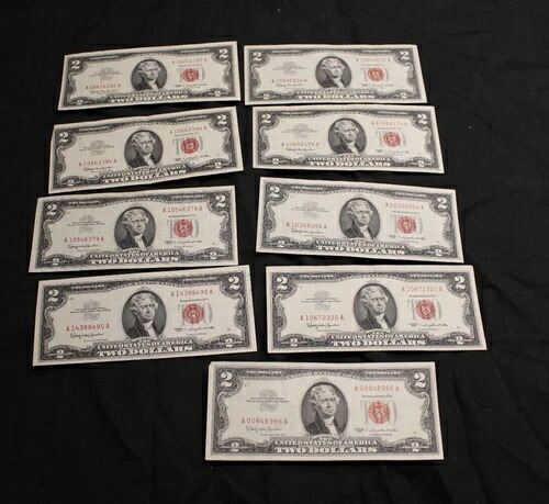 1963年 $2.00 米国紙幣 9個セット。 Fr 1513-