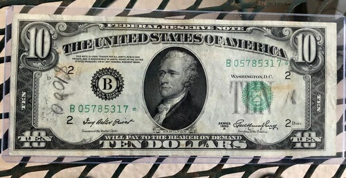 * スターノート*位置ずれ* 1950 A $10 FRN 2011-B* 連邦準備銀行券 良好