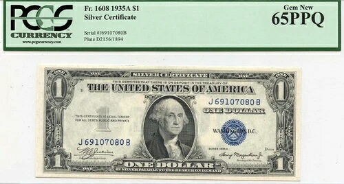 1935A 1ドル銀券 FR#1608 PCGS Gem 65PPQ