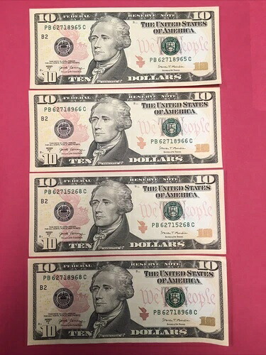 4x $10 マッチング 6271 シリアル - 2 シーケンシャル クリスプ